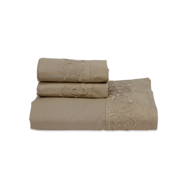 200 TC Isabela – Embroidered Egyptian Cotton Bed Sheets – 3 pcs, Stylish & Soft