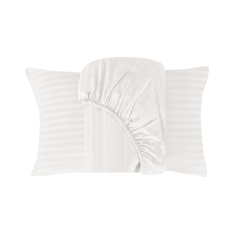 400 TC Giza 86 Egyptian Cotton Fitted Sheets with Satin Stripes – 3 pcs, Luxury Bedding