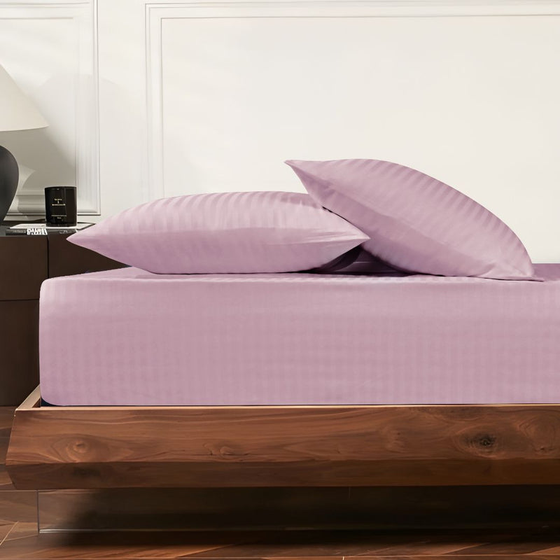 400 TC Giza 86 Egyptian Cotton Fitted Sheets with Satin Stripes – 3 pcs, Luxury Bedding