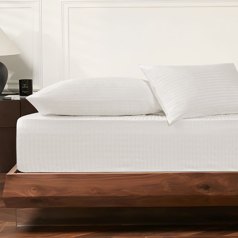 400 TC Giza 86 Egyptian Cotton Fitted Sheets with Satin Stripes – 3 pcs, Luxury Bedding